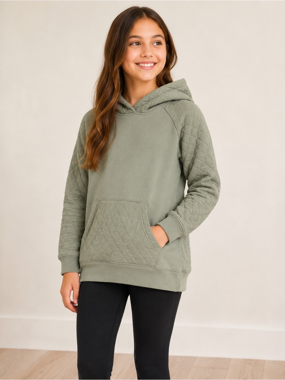 Thereabouts Girls Quilted Hoodie Sweatshirt Sage Green Size 18/20